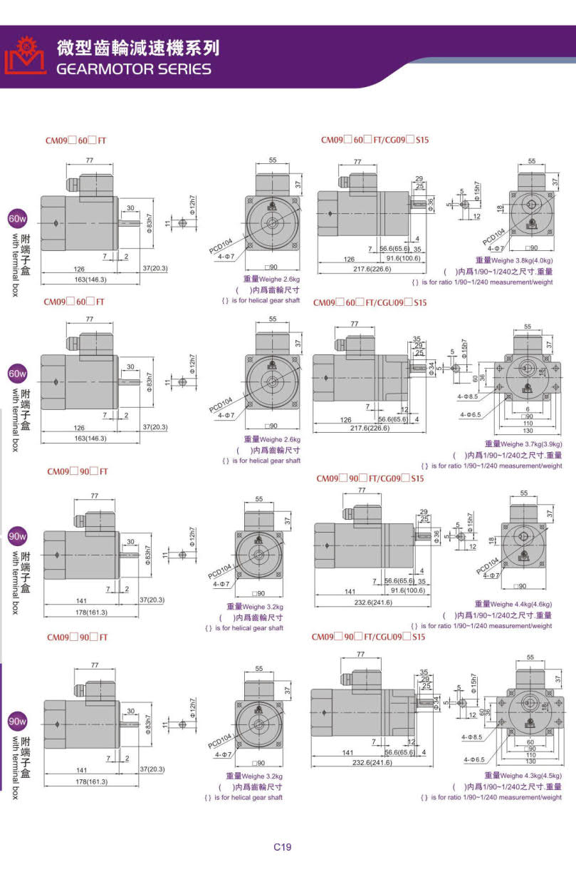 利明感應馬達尺寸圖90W